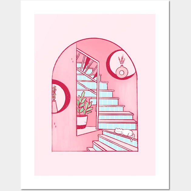 Pink House Wall Art by Purple Panda